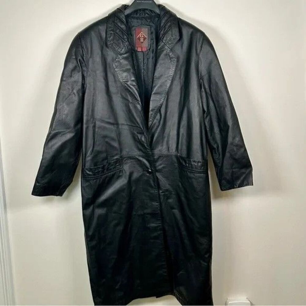 VTG 90’s Global Identity G-III Leather Trench Duster Coat Black Size L -Womens